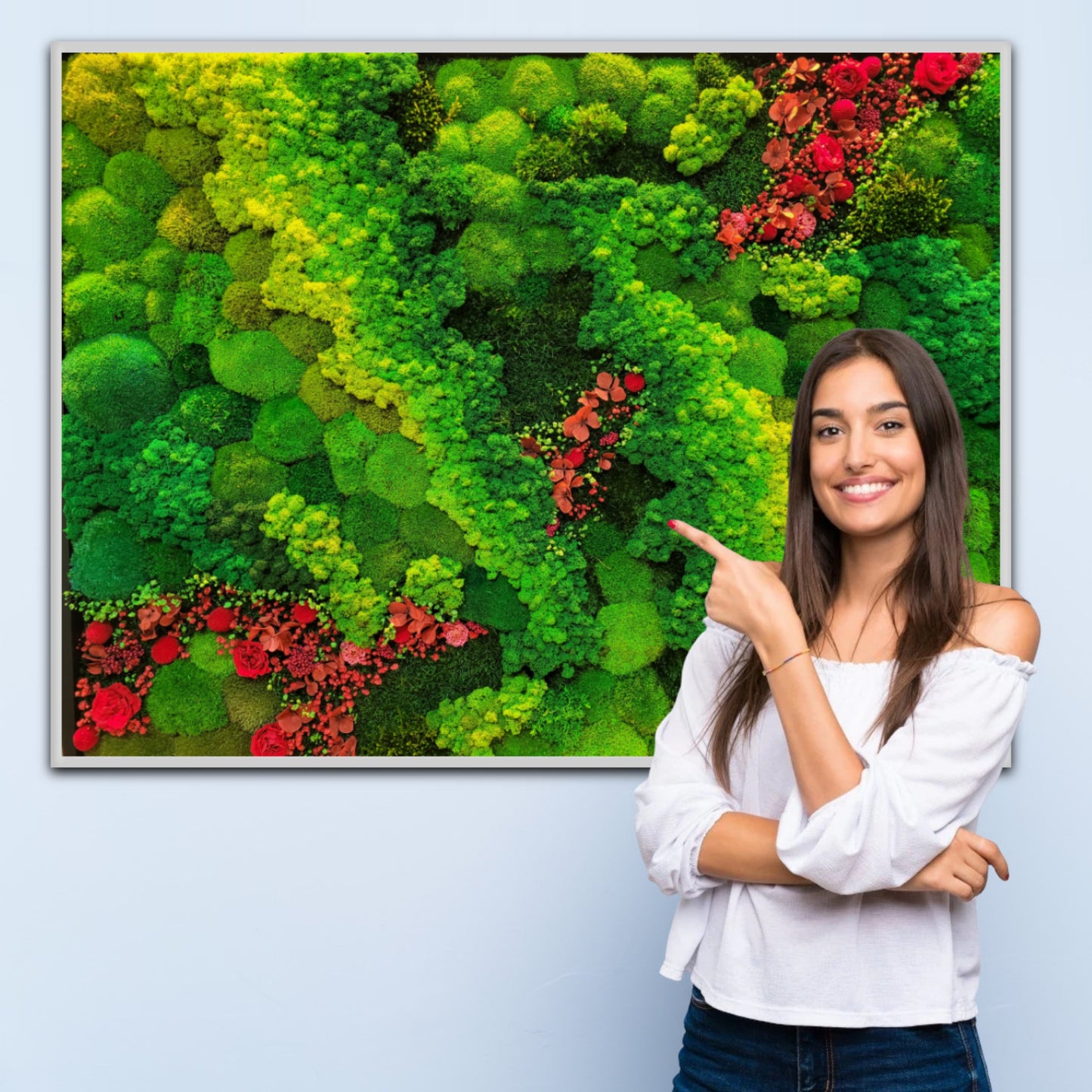 Magical Moss panel with red flowers