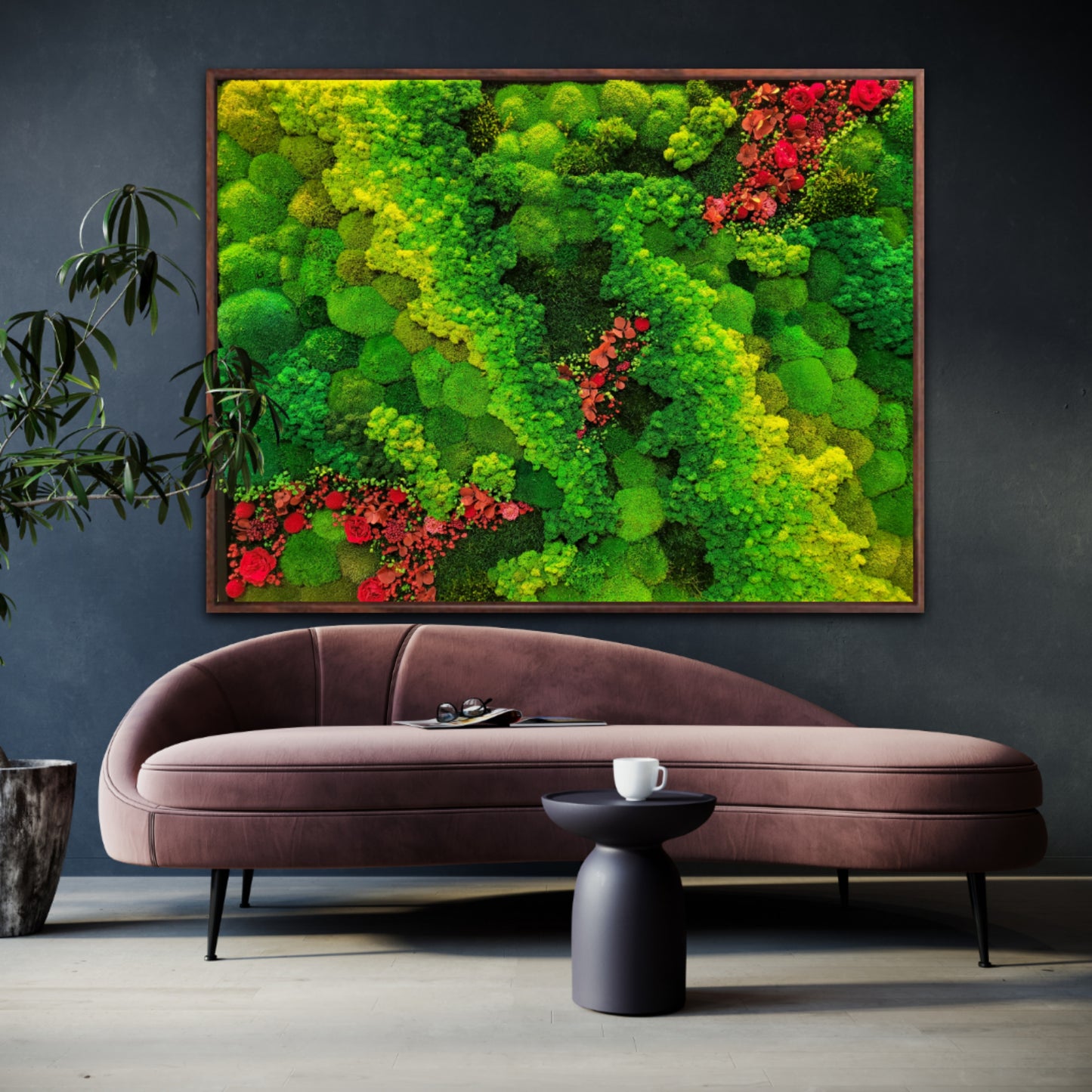 Magical Moss panel with red flowers