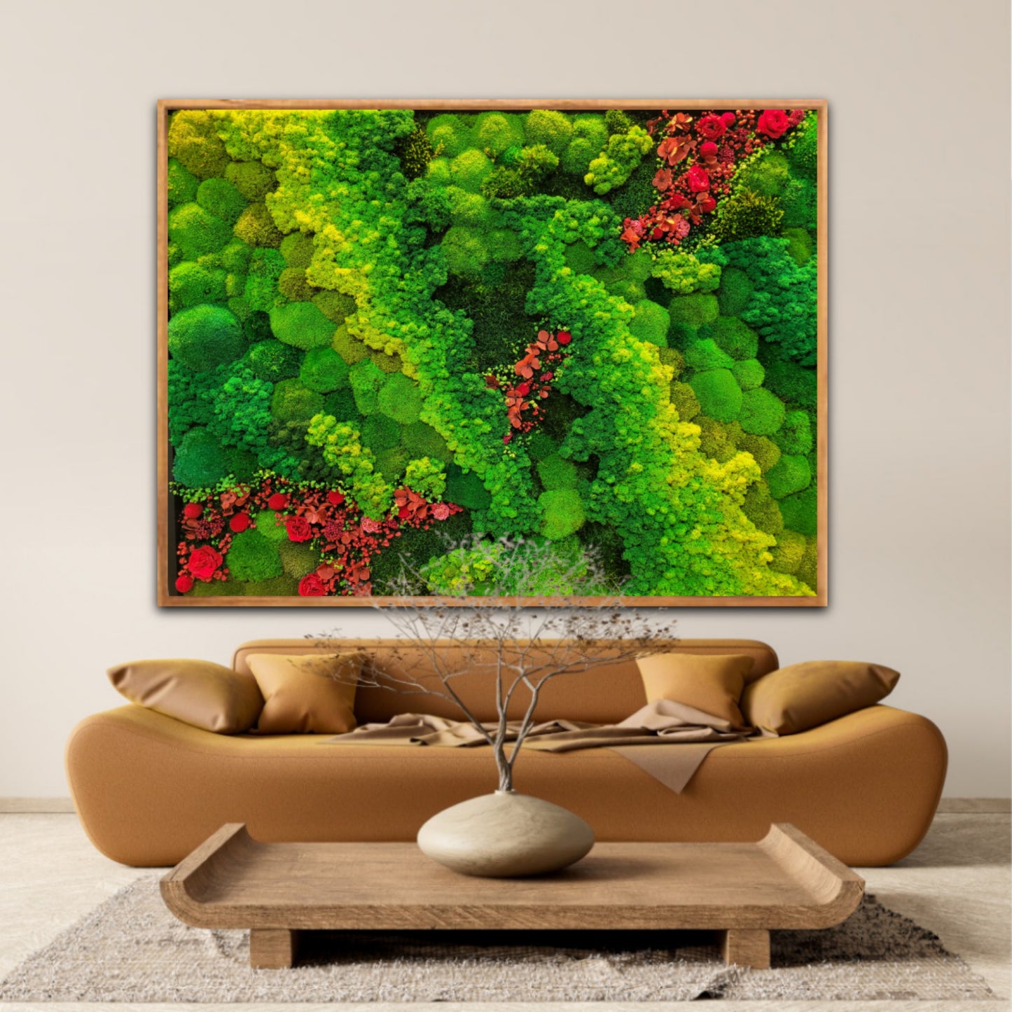 Magical Moss panel with red flowers