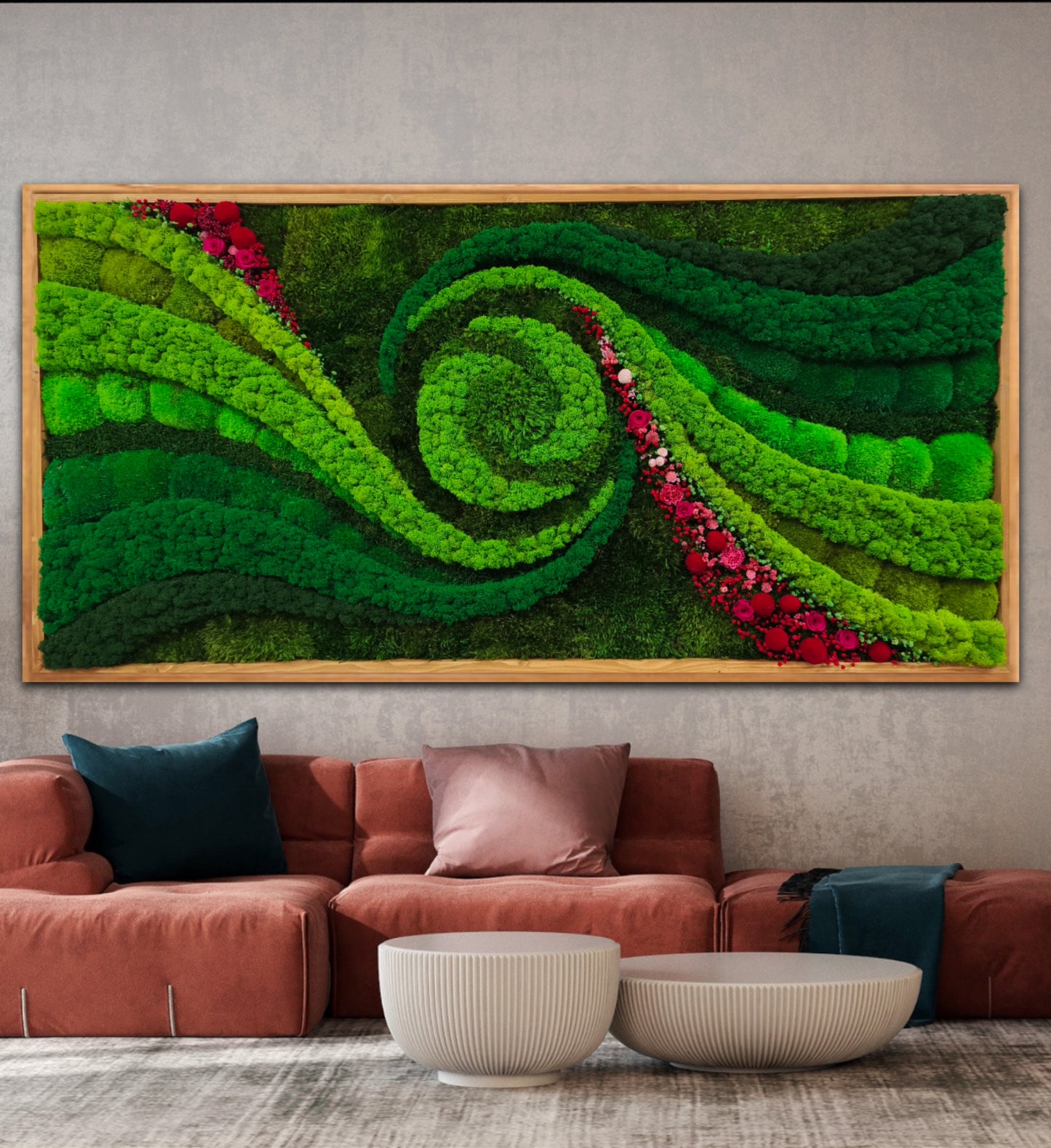 Preserved Moss Art Framed Red flowers