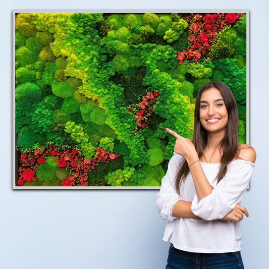 Magical Moss panel with red flowers
